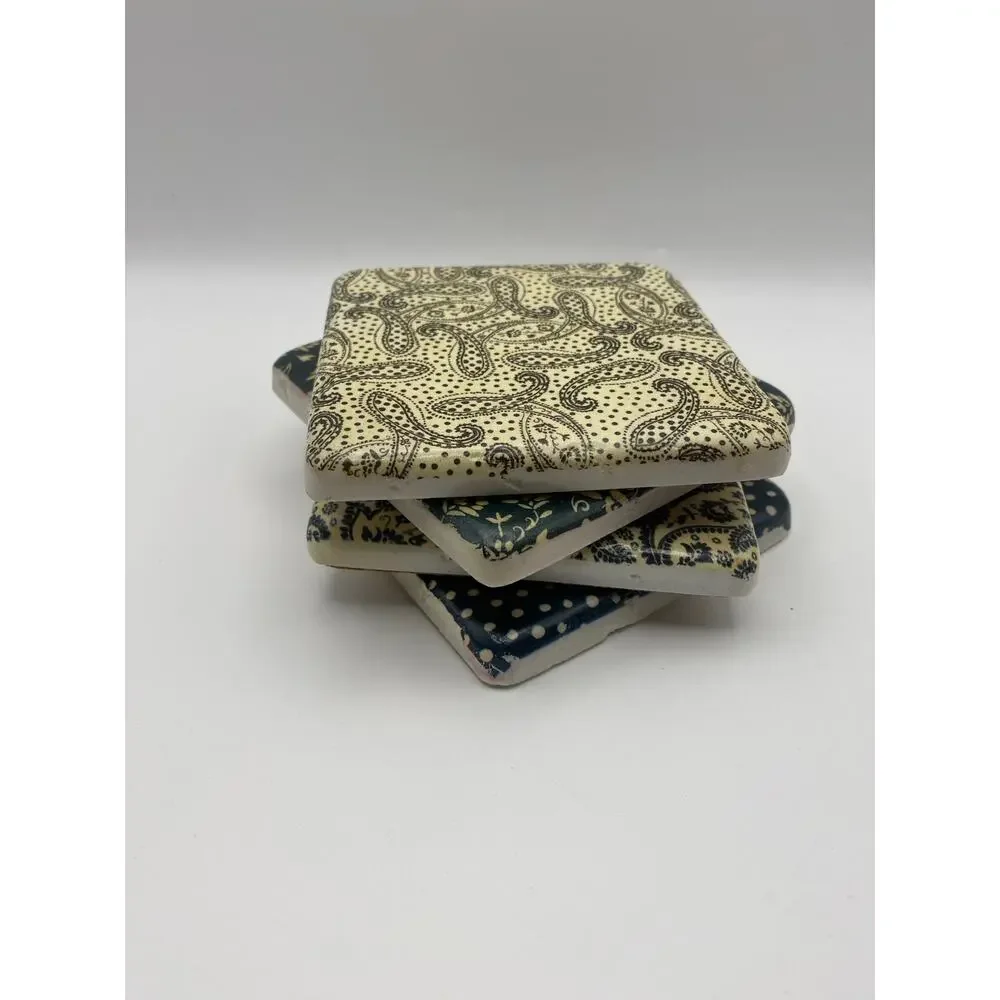 Black & Cream Decorative Tile Coasters Set of 4 | Farmhouse Cottage